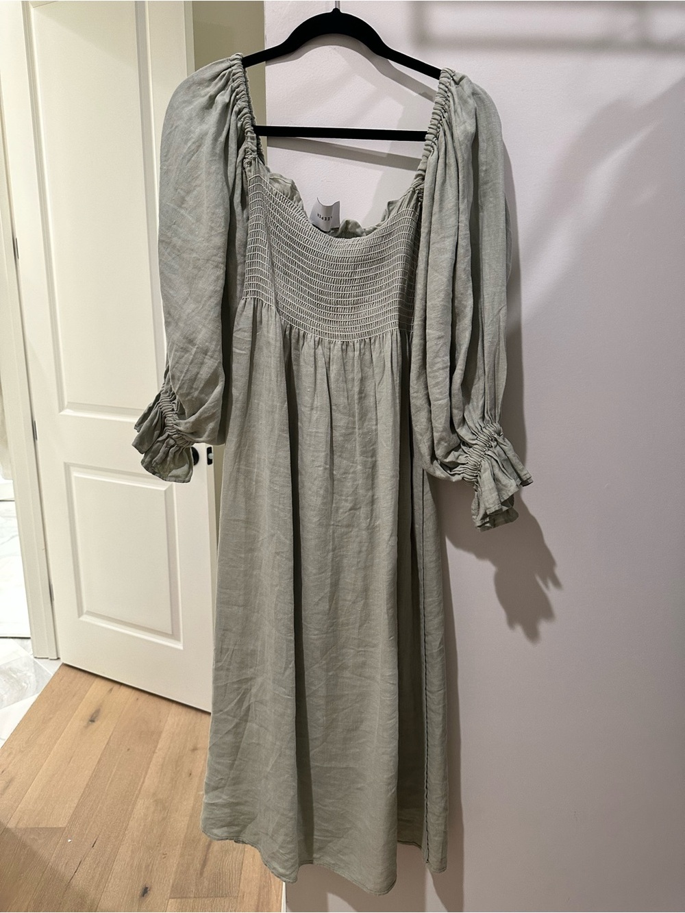Sleeper Sage Green Smocked Midi Dress